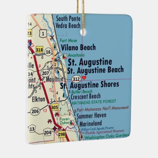 Saint Augustine FL Map Keramisch Ornament (Rechts)
