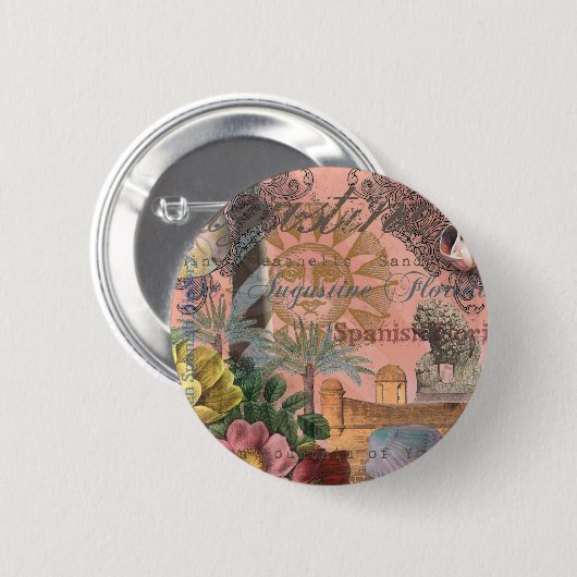 saint - augustine florida trekt antiek kunst ronde button 5,7 cm (Voorkant /achterkant)