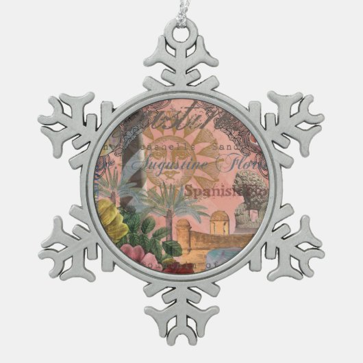 saint - augustine florida trekt antiek kunst tin sneeuwvlok ornament (Voorkant)