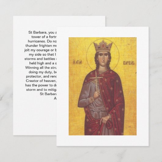 Saint Barbara Icon met gebed Notitiekaartje (Voorkant / Achterkant)