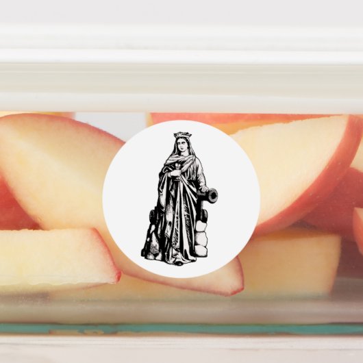 Saint Barbara with chalice and cannon Labels (Aangebracht)