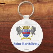 Saint Barthelemy-vlag met naam in het Frans Sleutelhanger (Voorkant)