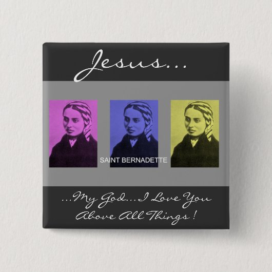 saint bernadette vierkante button 5,1 cm (Voorkant)
