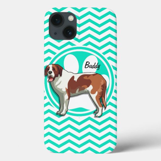 Saint Bernard; Aqua Green Chevron Case-Mate iPhone Case (Achterkant)