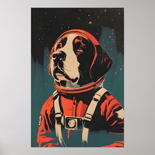 Saint Bernard Astronaut Poster, St Bernard Retro Poster (Voorkant)