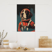 Saint Bernard Astronaut Poster, St Bernard Retro Poster (Keuken)