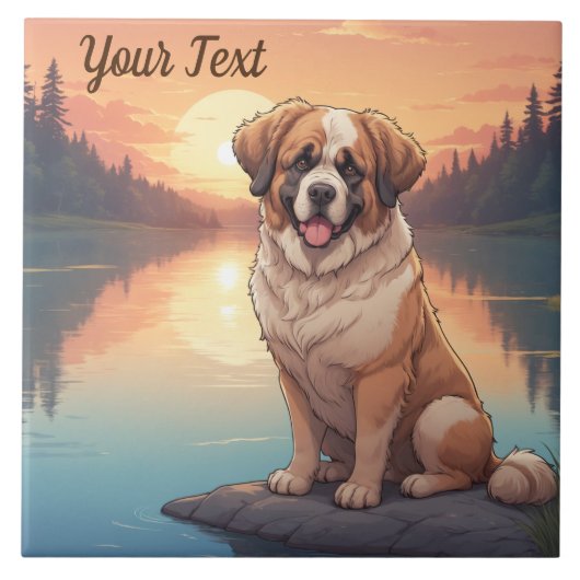 Saint Bernard bij het meer Tegeltje (Voorkant)