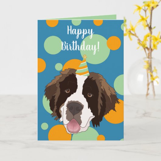  Saint Bernard Birthday Kaart (Gele Bloem)