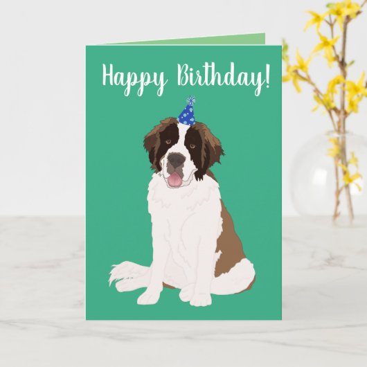  Saint Bernard Birthday Kaart (Gele Bloem)