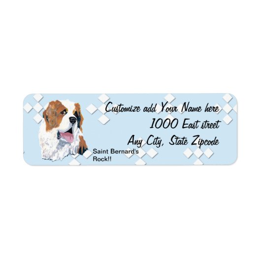 Saint Bernard - Blauw met wit diamanten ontwerp Etiket (Voorkant)