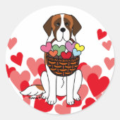 Saint Bernard-Cartoon met mand-harten Ronde Sticker (Voorkant)