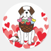 Saint Bernard-Cartoon met mand-harten Ronde Sticker (Voorkant)
