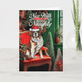 Saint Bernard Christmas Dog Naughty or Nice Feestdagen Kaart (Voorkant)