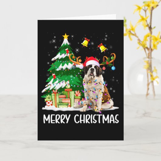 Saint Bernard Christmas Lights Tree Santa Xmas Paj Kaart (Gele Bloem)