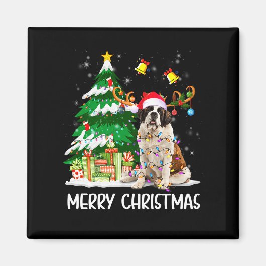 Saint Bernard Christmas Lights Tree Santa Xmas Paj Magneet (Voorkant)