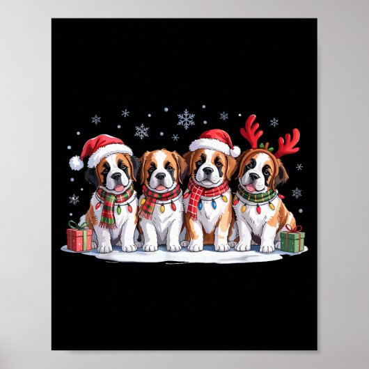 Saint Bernard Christmas Pupes Dog Lovers Funny Hol Poster (Voorkant)
