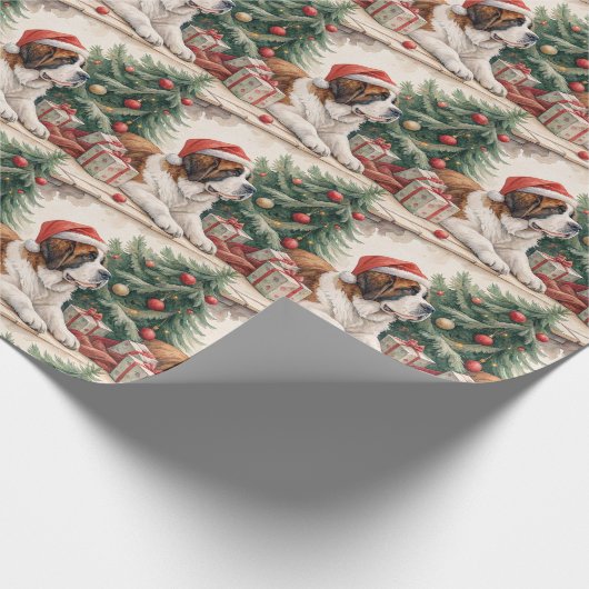 Saint Bernard Christmas Tree Watercolor  Cadeaupapier (Hoek)