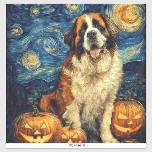 Saint Bernard Cute Dog Halloween Jack O Lantern Pu Sticker (Vel)