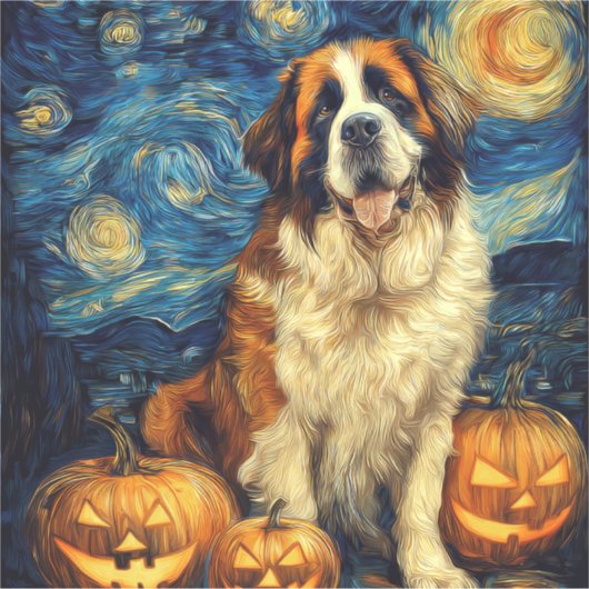 Saint Bernard Cute Dog Halloween Jack O Lantern Pu Sticker (Voorkant)
