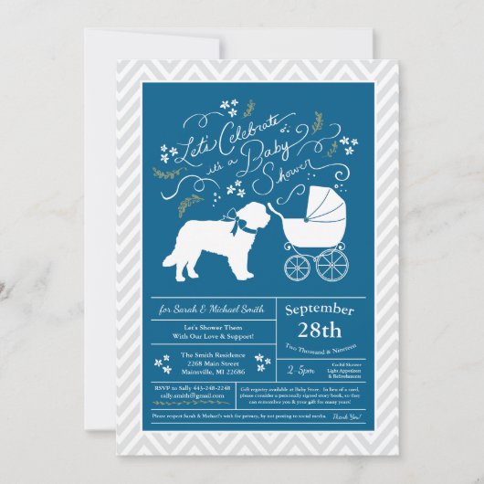 Saint Bernard Dog Baby shower Boy Blue Kaart (Voorkant)