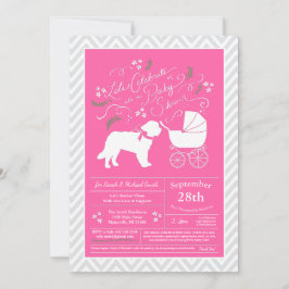 Saint Bernard Dog Baby shower Girl Pink Kaart