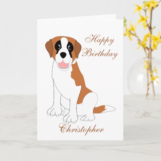 Saint Bernard Dog Birthday Kaart (Gele Bloem)