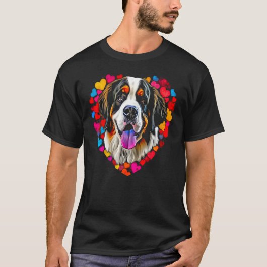 Saint Bernard Dog Blue Red Heart Love T-shirt (Voorkant)