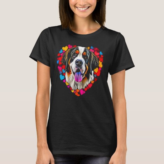 Saint Bernard Dog Blue Red Heart Love T-shirt (Voorkant)
