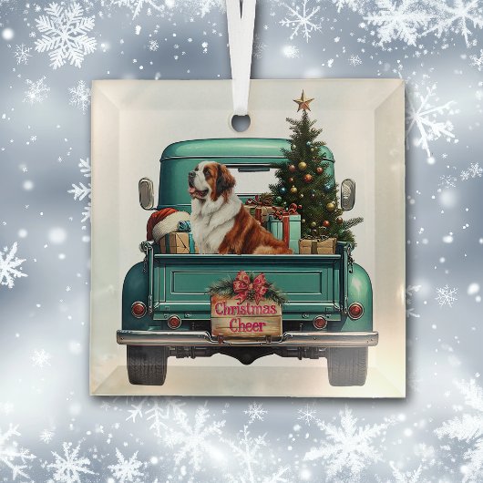 Saint Bernard Dog Boerderij Truck Christmas Glas Ornament