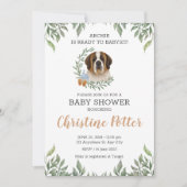 Saint Bernard Dog Greenery Boho Baby shower Kaart (Voorkant)