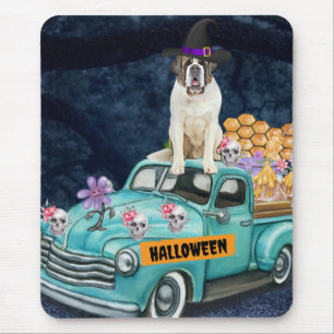 Saint Bernard Dog Halloween Truck Scary Night Muismat