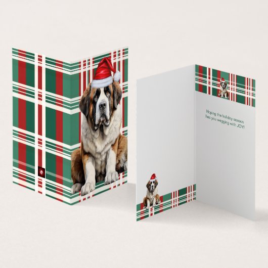 Saint Bernard Dog Holiday Plaid Christmas Kaart (Binnen en buitenkant)