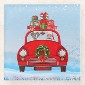 Saint Bernard Dog in auto met kerstman Glazen Onderzetter (Voorkant)