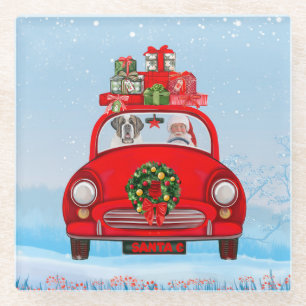 Saint Bernard Dog in auto met kerstman Glazen Onderzetter