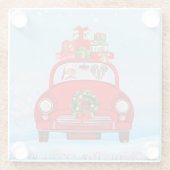 Saint Bernard Dog in auto met kerstman Glazen Onderzetter (Achterkant)