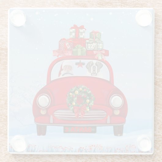 Saint Bernard Dog in auto met kerstman Glazen Onderzetter (Achterkant)