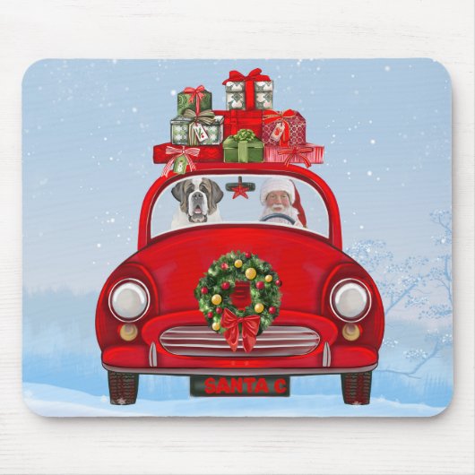Saint Bernard Dog in auto met kerstman Muismat (Voorkant)