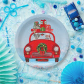 Saint Bernard Dog in auto met kerstman Papieren Bordje (Feest)