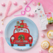 Saint Bernard Dog in auto met kerstman Papieren Bordje (Feest)