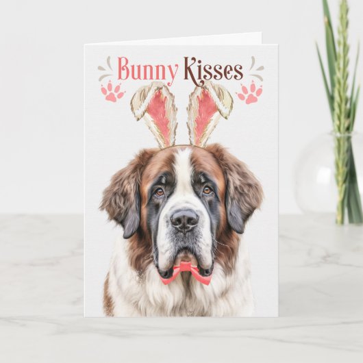 Saint Bernard Dog in Bunny Ears voor Pasen Feestdagen Kaart (Voorkant)