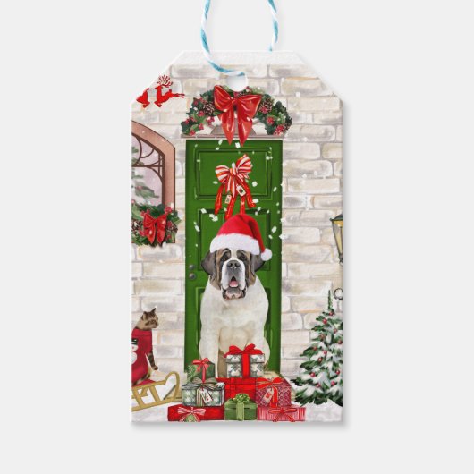 Saint Bernard Dog Kerstmis Cadeaulabel (Voorkant)