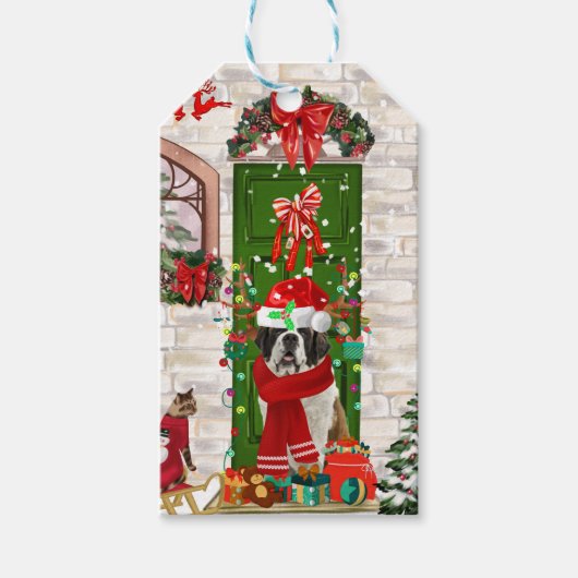 Saint Bernard Dog Kerstmis Cadeaulabel (Voorkant)