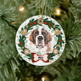 Saint Bernard Dog Kerstmis Dog Cookie Wreath Keramisch Ornament