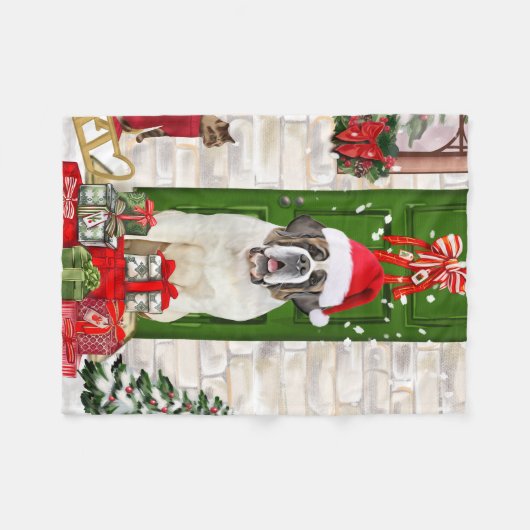 Saint Bernard Dog Kerstmis Fleece Deken (Voorkant (Horizontaal))
