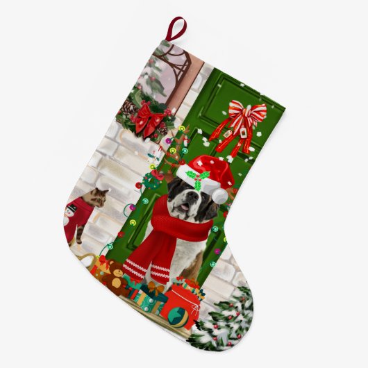 Saint Bernard Dog Kerstmis Grote Kerstsok (Voorkant (Hangend))