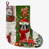 Saint Bernard Dog Kerstmis Grote Kerstsok (Voorkant)