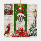 Saint Bernard Dog Kerstmis Keramisch Ornament (Achterkant)