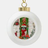 Saint Bernard Dog Kerstmis Keramische Bal Ornament (Voorkant)