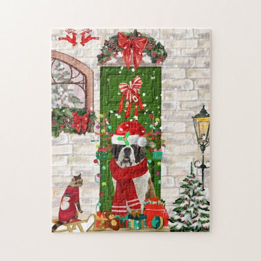 Saint Bernard Dog Kerstmis Legpuzzel (Verticaal)