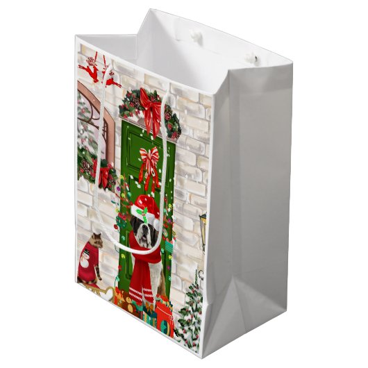 Saint Bernard Dog Kerstmis Medium Cadeauzakje (Voorkant Gekanteld)